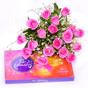 Sweet Pink Roses N Celebrations Box