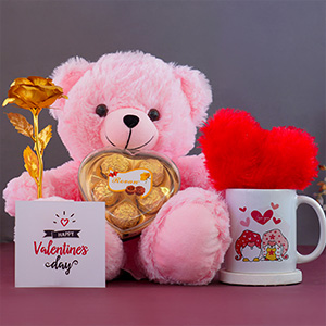 Teddy with Chocolate and Message Card Valentines Day Gift