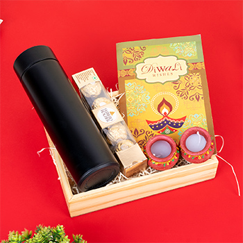 Temperature Bottle with Matka Diyas Diwali Corporate Gift Hamper