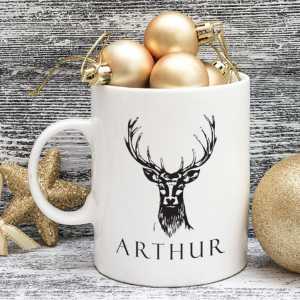 White Ceramic Antler Imprinted Mug