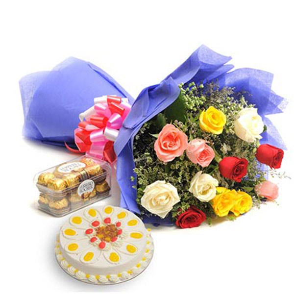 Send Roses with Butterscotch Cake Hamper Online