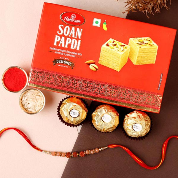 Send Sneh Classy Rakhi With Soan Papdi & Ferrero Rocher Online