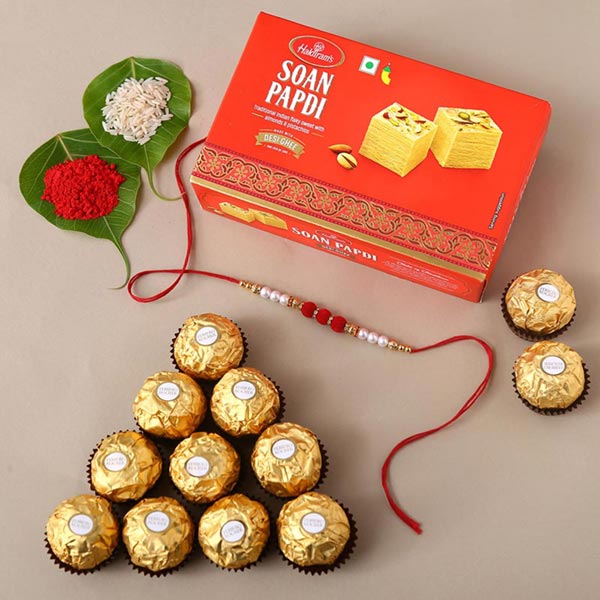 Send Sneh Pretty Rakhi With Soan Papdi & Ferrero Rocher Online