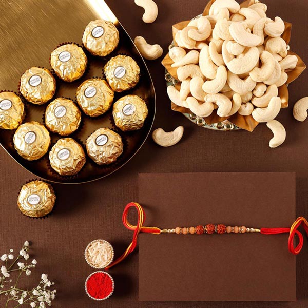 Send Sneh Classic Look Rakhi With Cashews & Ferrero Rocher Online