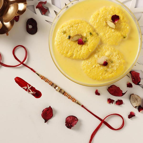 Send Sneh Rose Gold Rakhi & Rasmalai Online