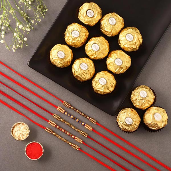 Send Sneh Colourful Rakhi Set & Ferrero Rocher Box Online