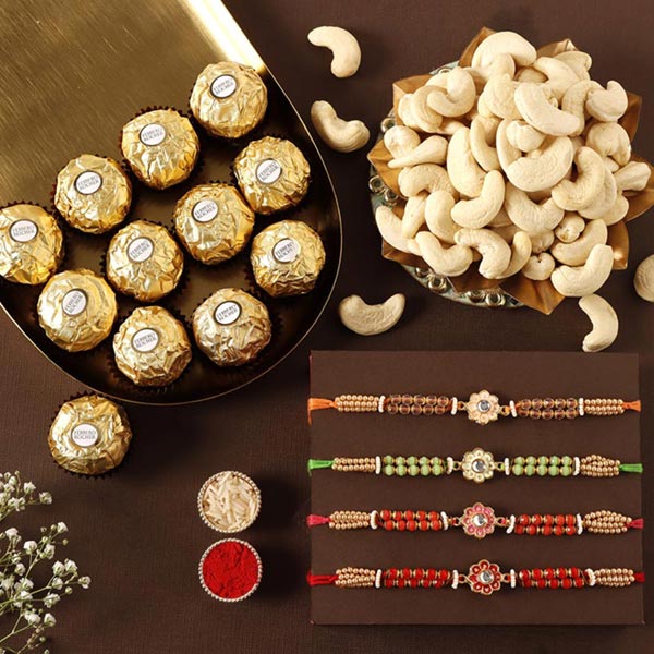Send Sneh Meenakari Rakhis With Cashews & Chocolate Box Online
