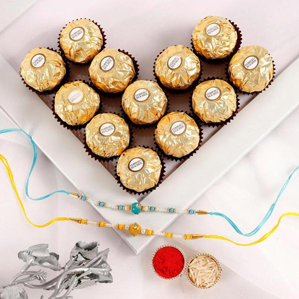 Send Sneh Vibrant Pearl Rakhis & Ferrero Rocher Box Online