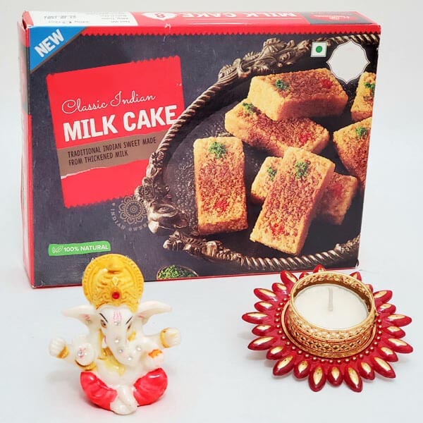 Send Cute Ganesha with Milk Cake Online