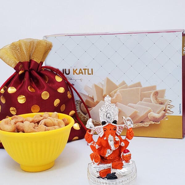Send Sitting Ganesha with Kaju Katli and Nuts Online