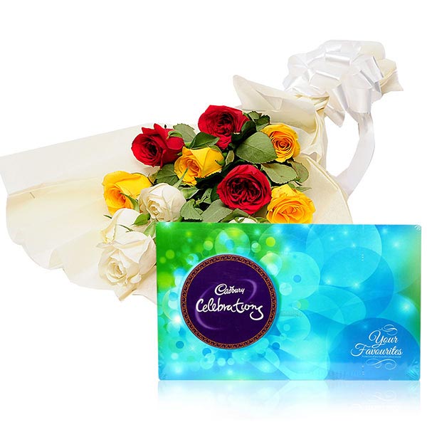 Send Bouquet of Mix Roses with Celebrations Pack Online