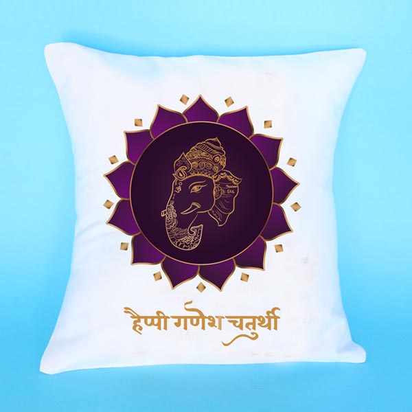 Send Floral Happy Ganesh Chaturthi Printed Cushion  Online