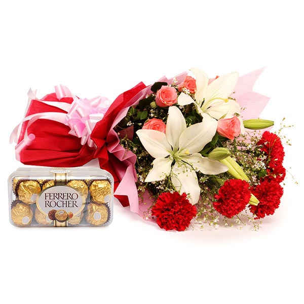 Send Fresh Mix Flowers with Ferrero Rocher Online