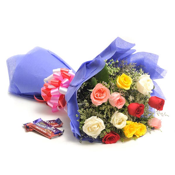 Send Fresh Mix Roses with Dairy Milk  Online