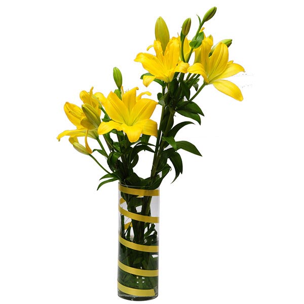 Send Sunshine Yellow Lilies Glass Vase Arrangement Online